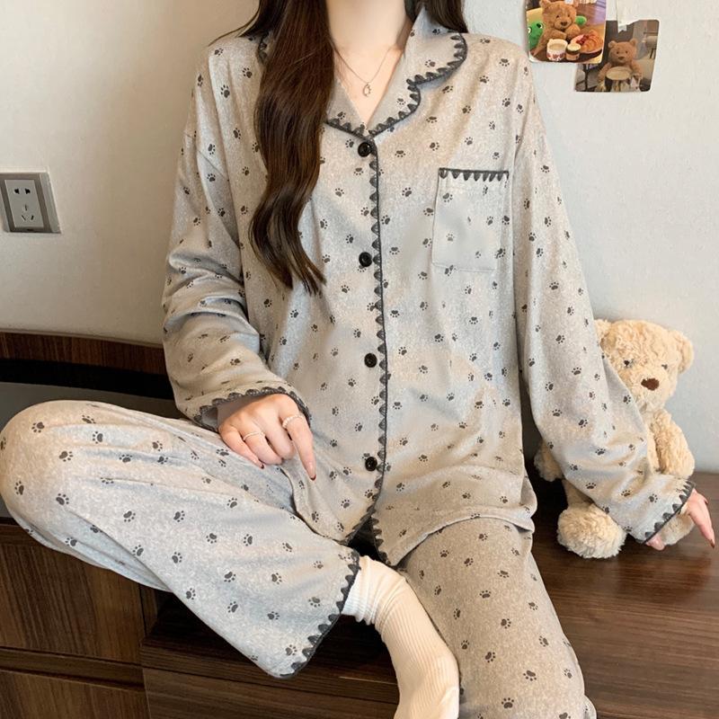 Roter gepunkteter Pyjama Damen High-End Frühling und Herbst Cartoon Muschel bestickter Rand Langarm Loungewear Set