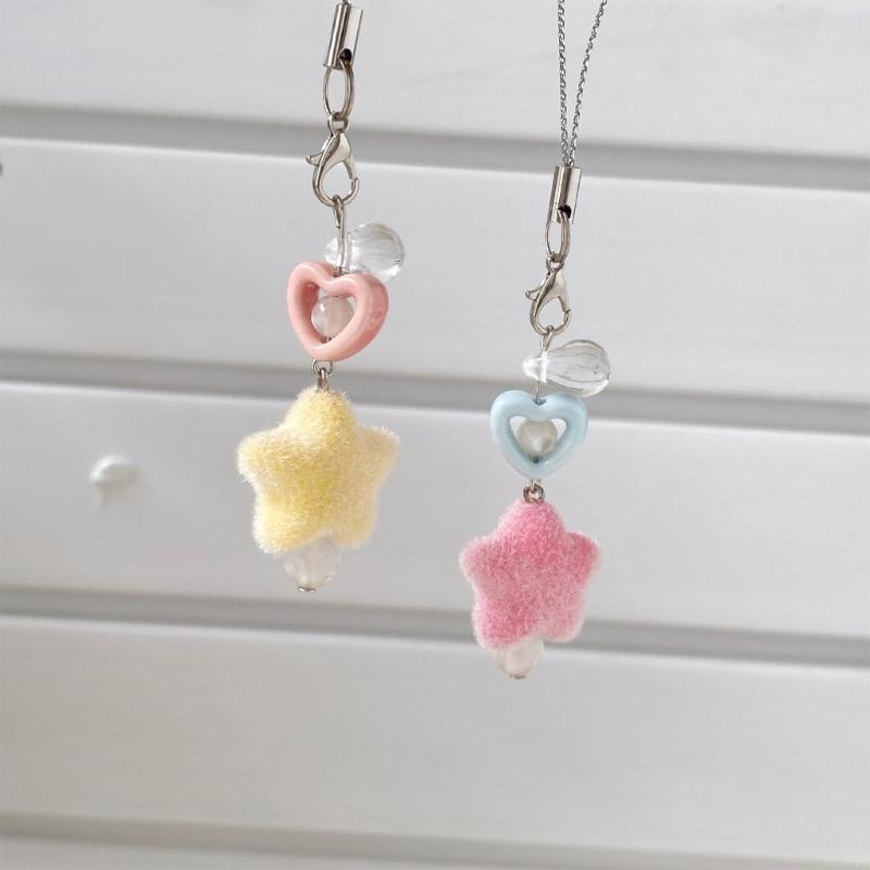 Elegant Soft Flocking Star Keychain with Colorful Dopamine Aesthetic Handmade Keyring for Personalizing Keys Or Bags
