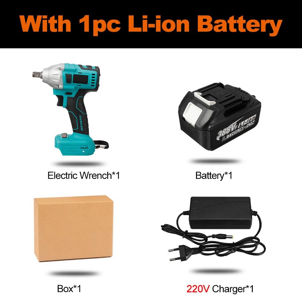 388VF 800N.m Bürstenloser elektrischer Schlagschrauber 1/2 Sokect Akku-Schraubendreher Schraubendreher Elektrowerkzeuge Wiederaufladbar für 18-V-Batterie