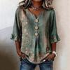 Women V Neck Floral Print Button Loose Fit Ruffle Sleeve Blouse Casual Comfortable Top for Daily Wear Office Travel