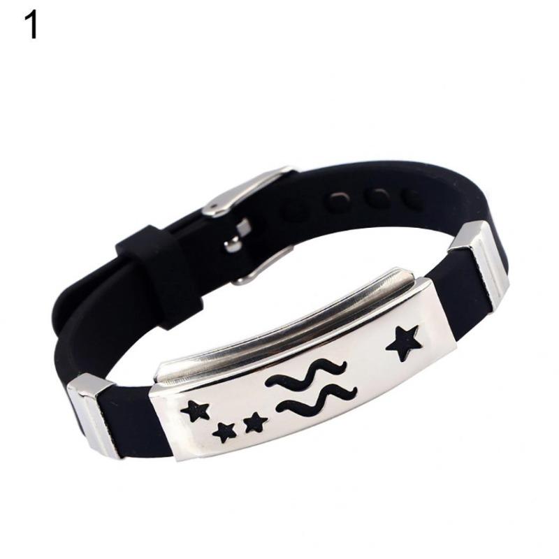 Herren-Horoskop-Armband aus Edelstahl mit Silikon-Armband und Verschluss