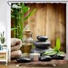 Zen Green Bamboo Shower Curtain Pink Flower Plant Black Stone Spa Garden Scenery Wall Hanging Fabric Bathroom Decor Curtains Set
