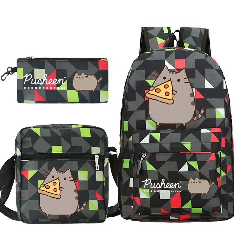 Pusheen толстый кот милый мультяшный принт школьный рюкзак трансграничный студенческий портативный наплечный рюкзак пенал набор из трех предметов No specification