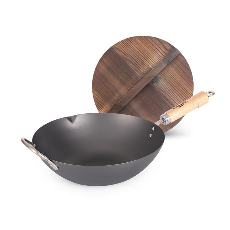 RIVER LIGHT Japanese Wrought Iron Wok with Wooden Lid