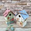 Hanging Bird House Decor Wooden Red Roof Hanging Birdhouse Decorative Outdoor Garden