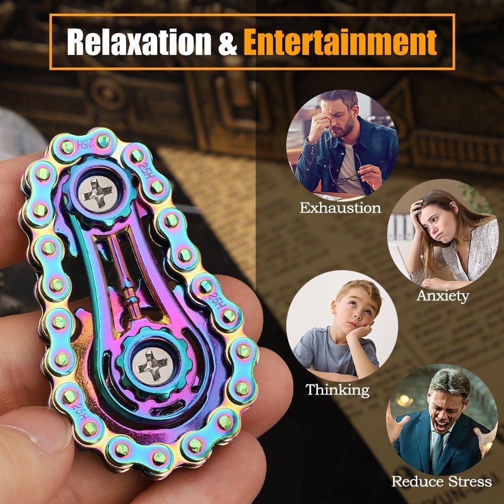 Fidget Chain,Sensory Bike Chain EDC Anti Stress Relief Anxiety Metal Fidget Finger Hand Spinner Toys For Kids Adults ADHD Autism