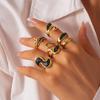 Fashion Stainless Steel Wave Droplet Irregular Open Ring for Women Minimalist Rhinestone Double Layered Finger Rings Jewelry