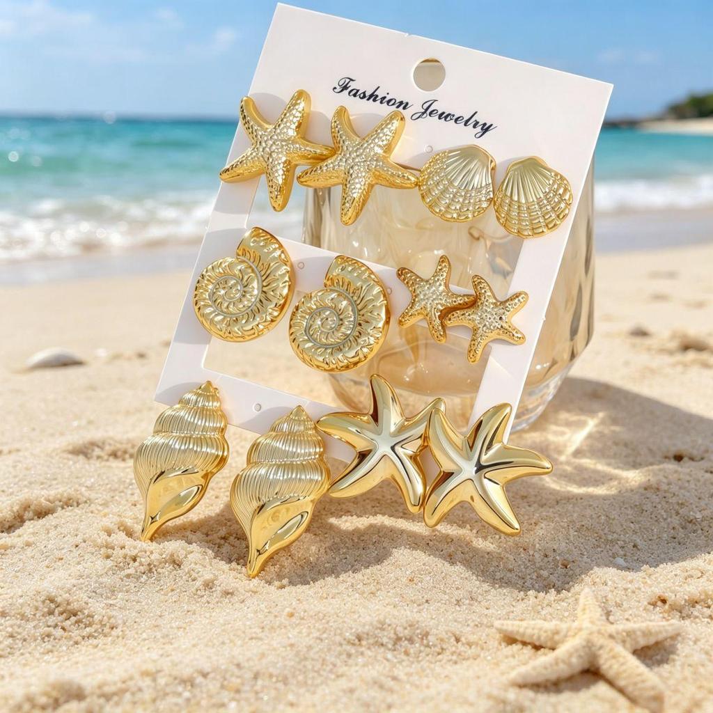 Elegant Women's Stud Earrings Set: Flower & Starfish Design for a Unique Touch