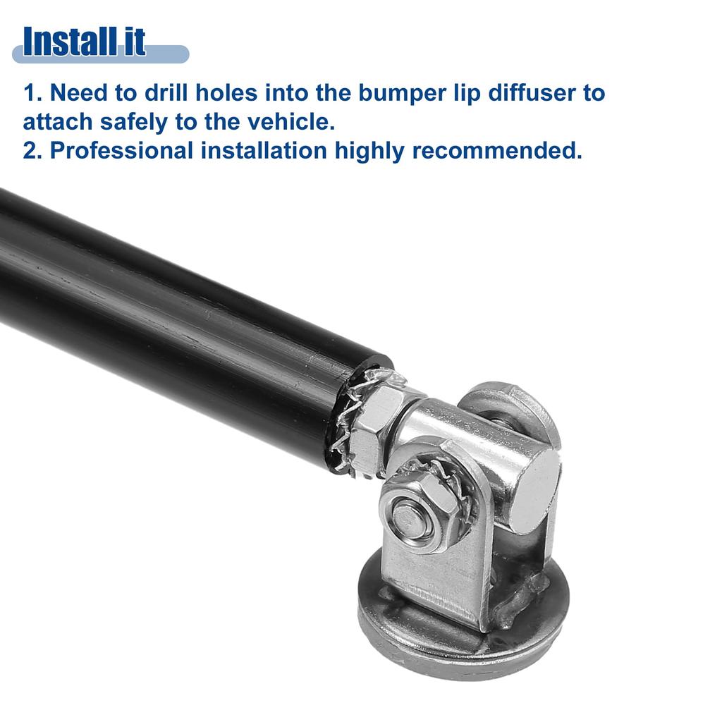 ACROPIX 2pcs Universal Adjustable Aluminum Alloy Car Front Bumper Lip Splitter Strut Rod Tie Support Bar 7.5mm-12.7mm 75mm Black