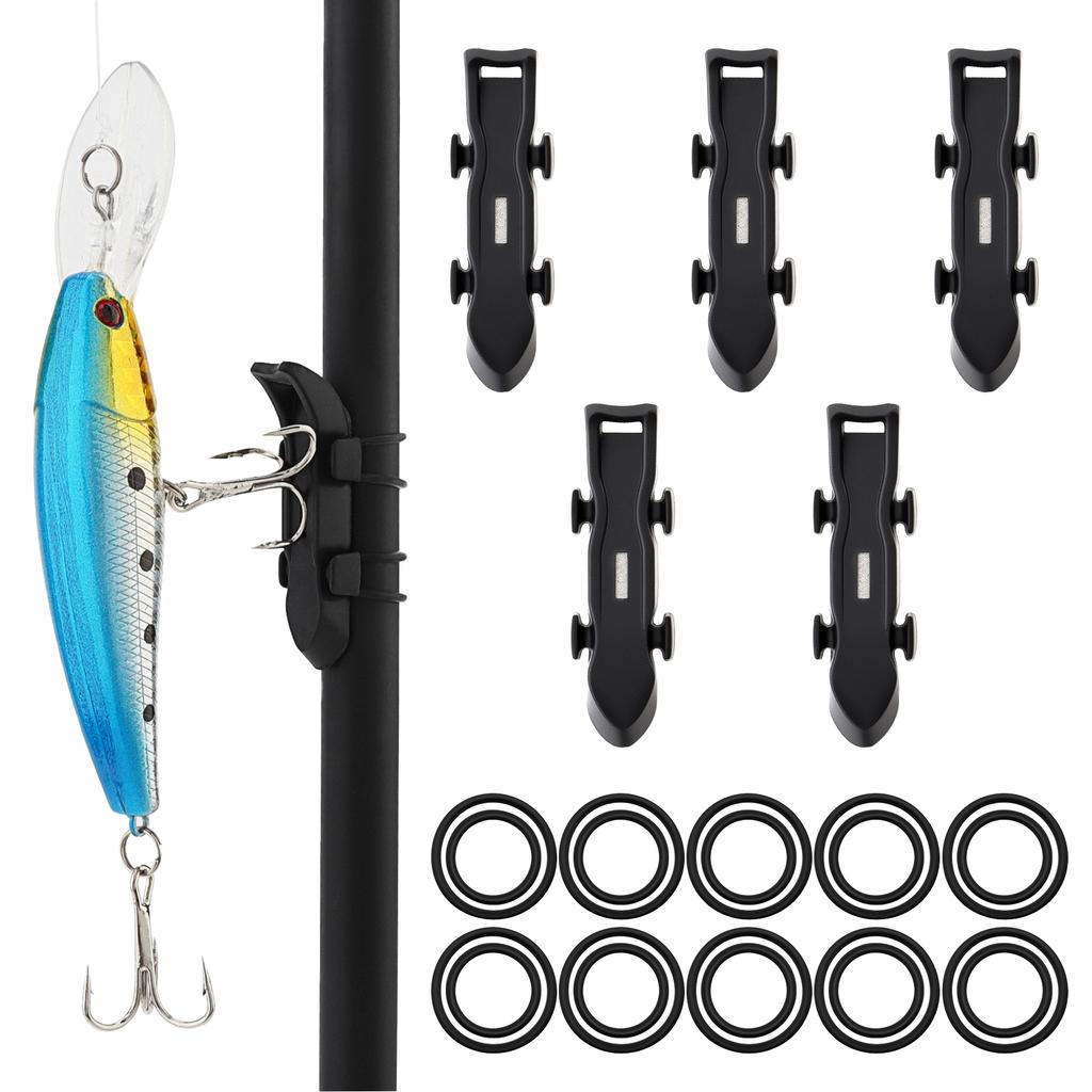 5 szt. Magnetyczny Uchwyt na Haczyk do Przynęty Wędkarskiej Uchwyt na Żyłkę z 2 Rozmiarami Gumowych Pierścieni do Wędkarstwa Morskiego i Słodkowodnego