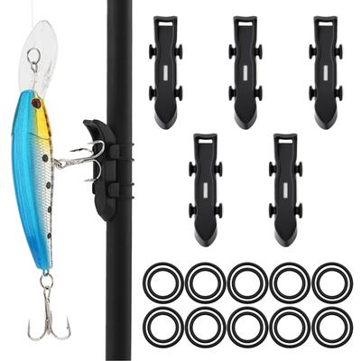 5pcs Hameçon Magnétique Porte-Leurre Support de Ligne pour Canne à Pêche avec Anneaux en Caoutchouc de 2 Tailles pour Pêche en Eau Salée et en Eau Douce
