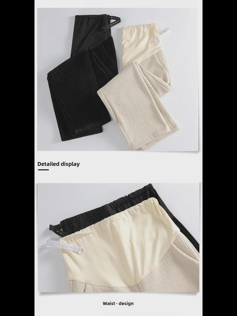 Chenille Wide-Leg Maternity Pants - Autumn/Winter Cotton Velvet Corduroy Straight-Leg Floor-Length
