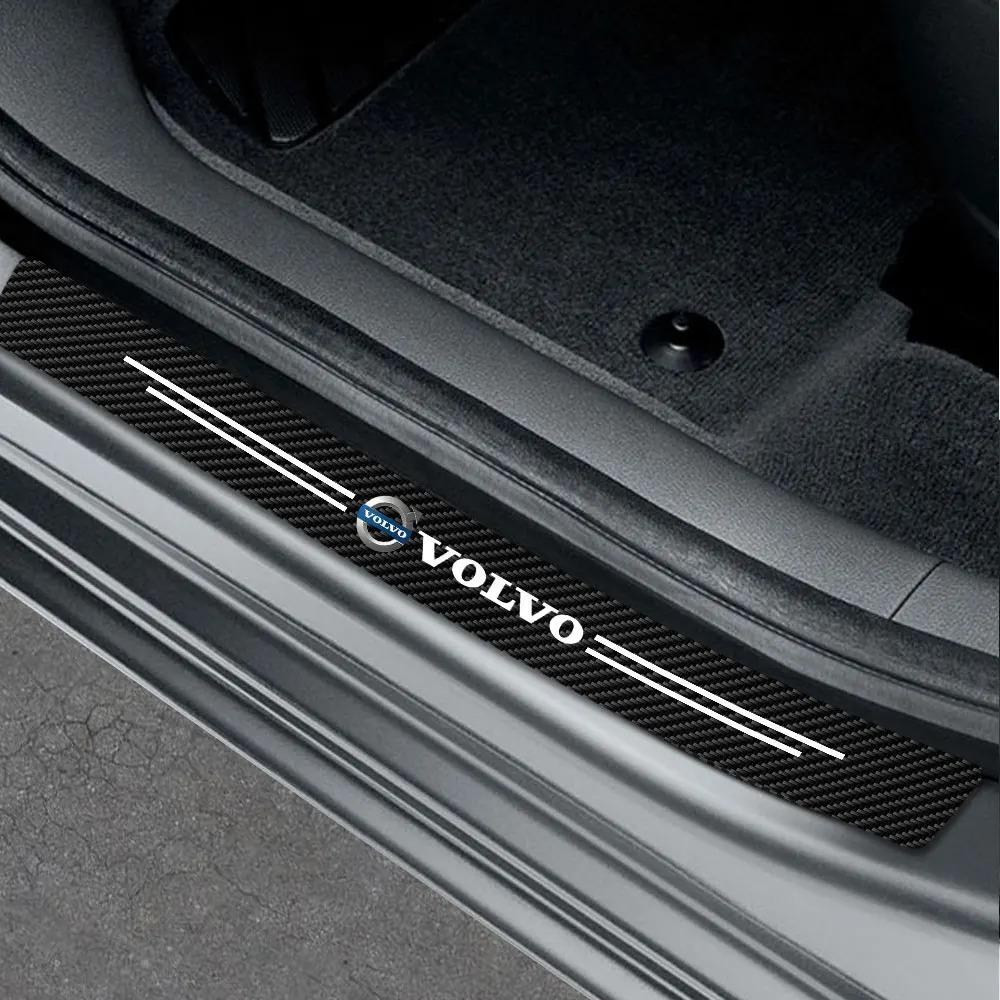fqshd6 Carbon Fiber Vinyl Door Sill Guard Anti Scratch Protector Sticker For Volvo R-Design XC60 XC90 S60 V60 XC40 C40 S90 V90 V40 XC70