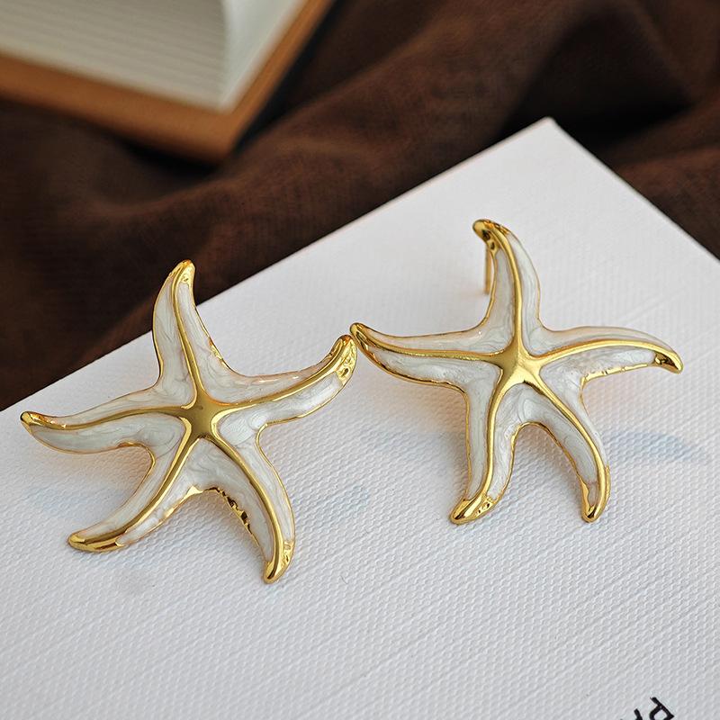 Hot Selling Fashion Earrings Colors Stainless Steel Drip Glaze Design Starfish Earring Versatile Temperament Trendy Jewelry