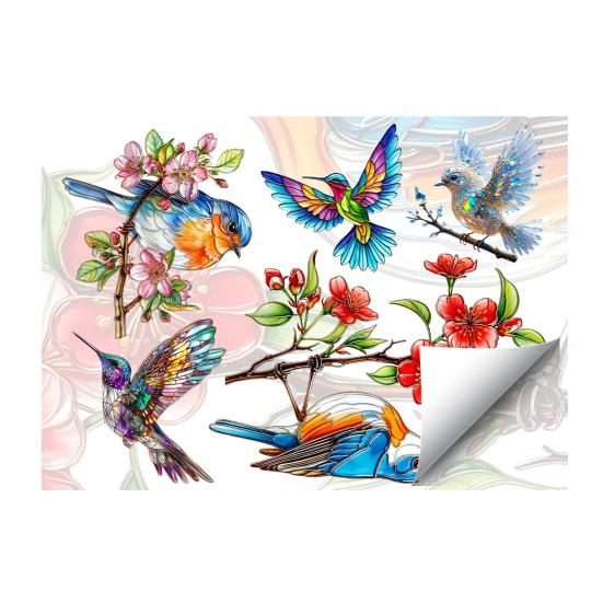 Spring Summer Tree Branch Bird Window Clings Stained Glass Style