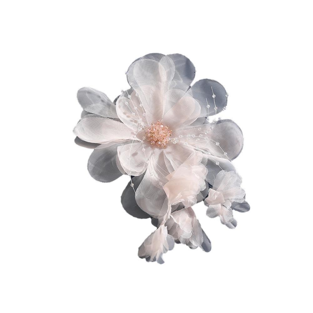Reusable Handmade Flower Brooch Tassels Fabric Corsage Elegant Organza Flower Applique  Dance