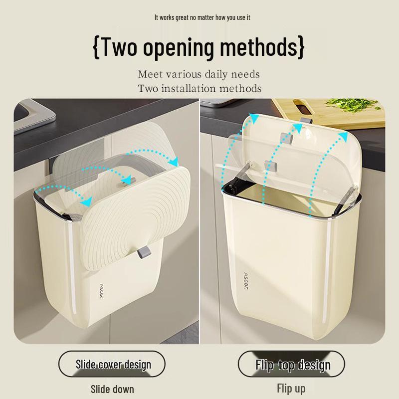 Duży kosz na śmieci wiszący na ścianie z pokrywką do łazienki, kuchni, sypialni i salonu