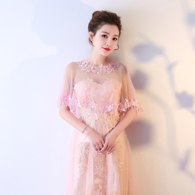 Casual O-Neck Lace Short Sleeve Bridal Wedding Elegant Women Cape Summer Black Applique Tulle Evening Prom Cape Cosplay Shawl
