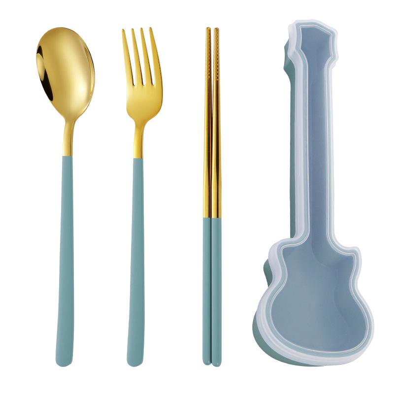Guitar Portable Tableware New Stainless Steel Spoon Fork Chopsticks Three-piece Set Spoon Chopsticks Tableware Set
