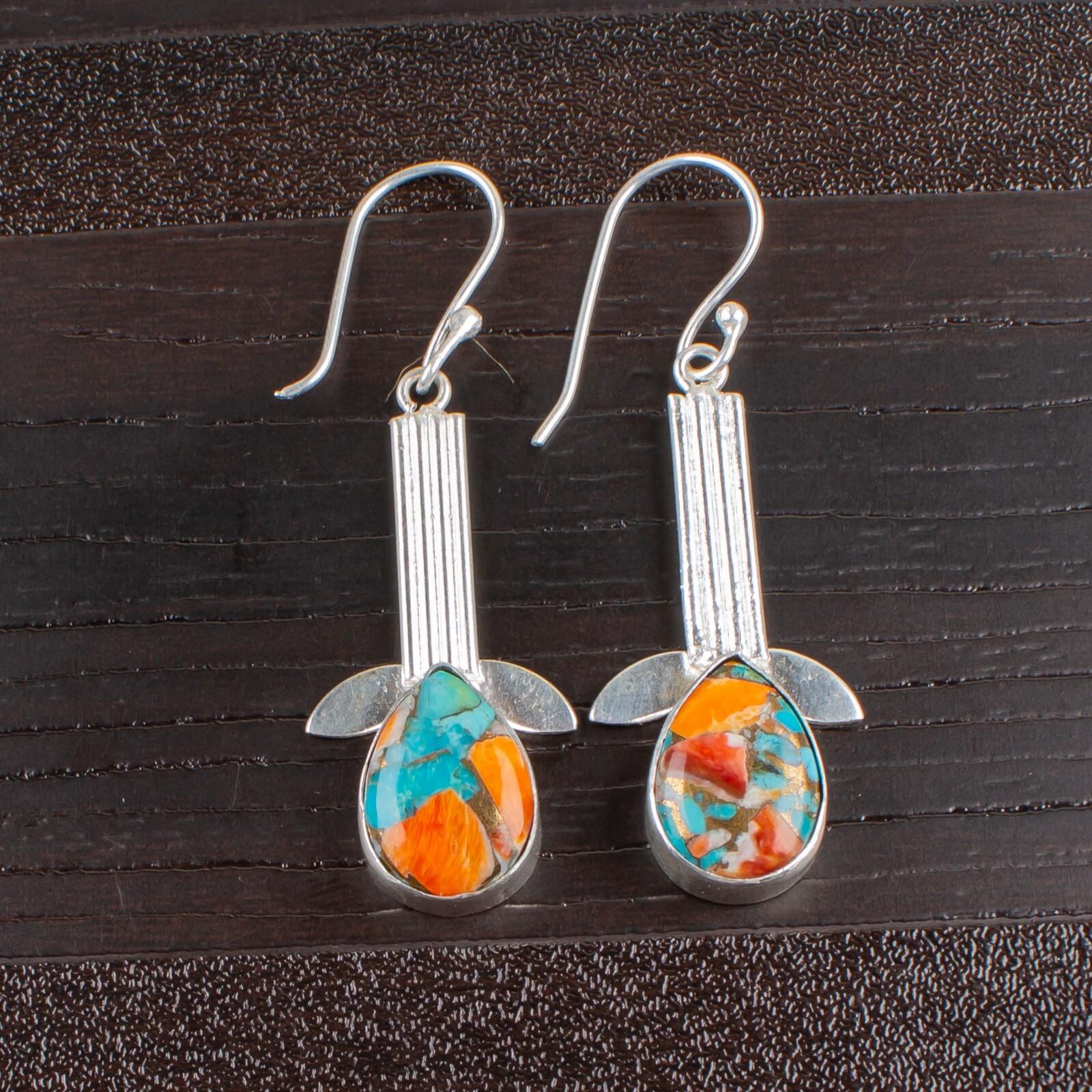 

Настоящий камень Спини Ойстер, серебро 925 пробы, модные ювелирные серьги EE-36-36