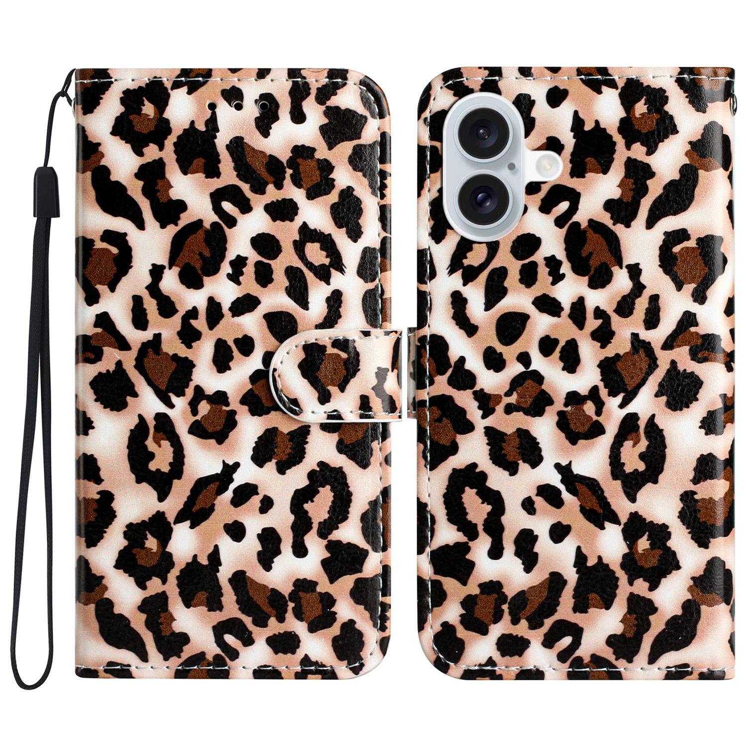 

For iPhone 16 Wallet Case Pattern Print Design Flip Leather Phone Cover Leopard Print