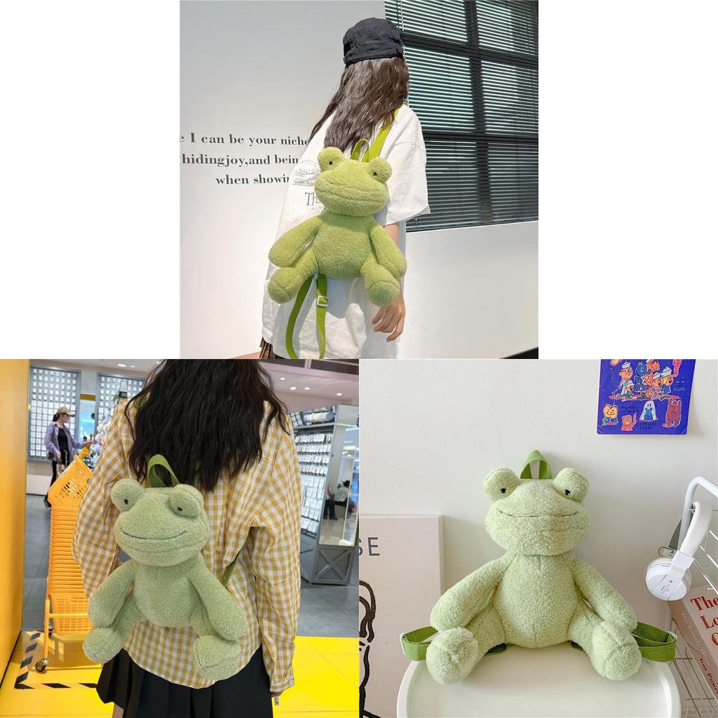 Plush Green Frog Cartoon Backpack For Girls Gift And Daily Use