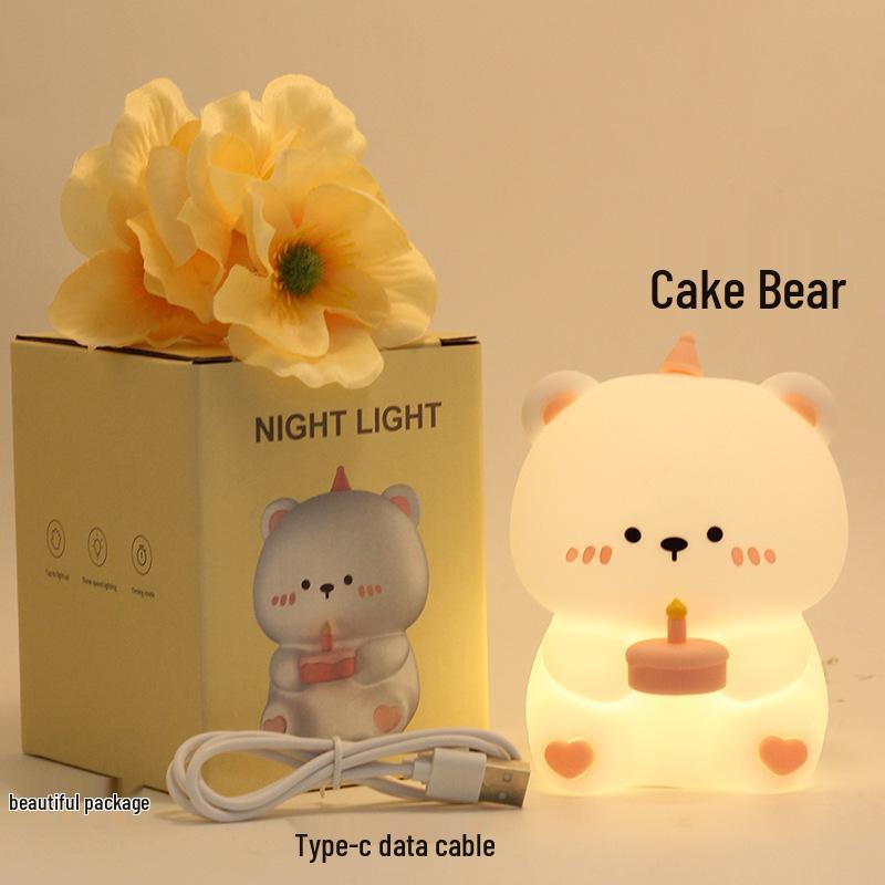 Silikonowa Lampka Nocna Mały Miś - Dotknij, aby Włączyć do Sypialni Dziecięcej lub Karmienia Piersią, Ochrona Oczu, Nastrojowe Światło Przyłóżkowe