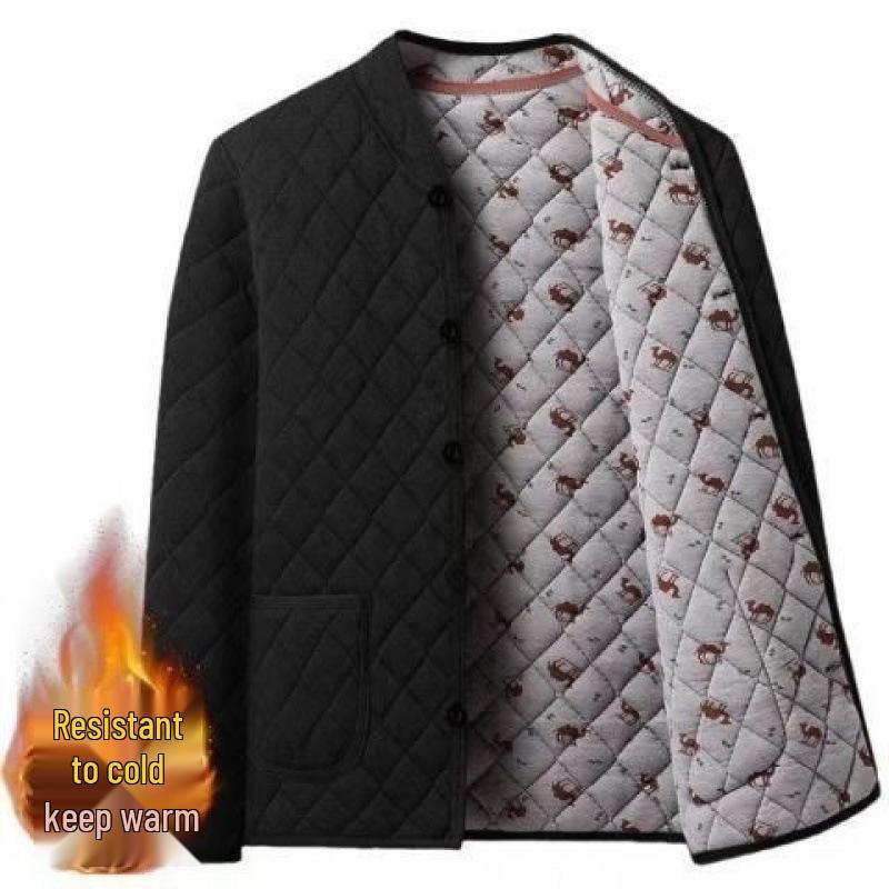 Men s Thickened Cotton Jacket with Camel Hair Padding and Stand Collar 4XL (155-170 kg)