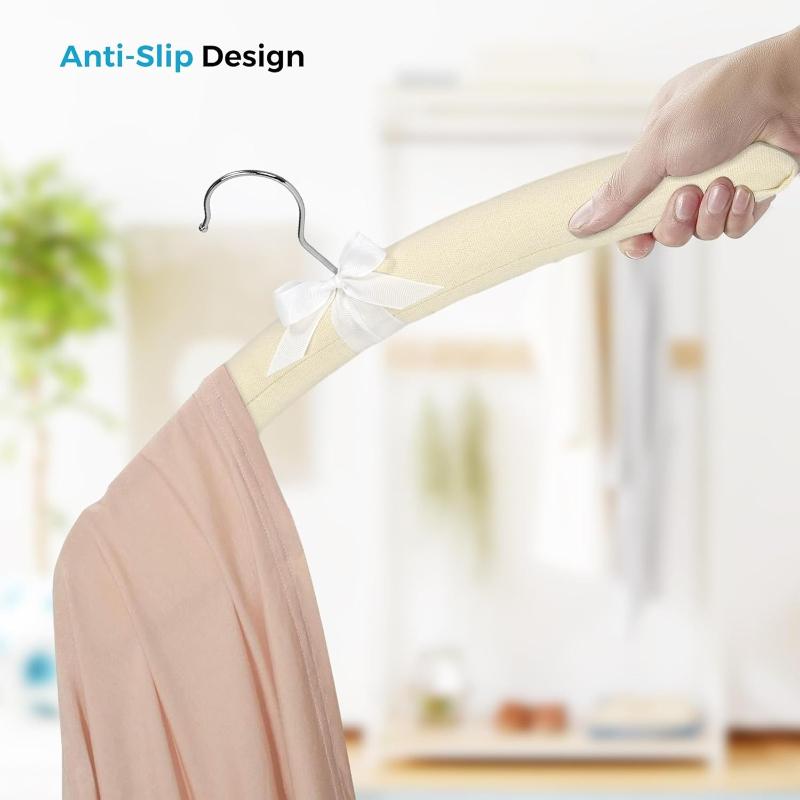 Padded Hangers Set of 5,Large Heavy Duty Cotton Covered Coat Hangers No Shoulder Bump for Women Clothes, Sweater, Dresses, Clothing, Wedding, Lingerie