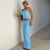 Women Casual Solid Strapless Sleeveless Top Flared Pants Two Piece Set