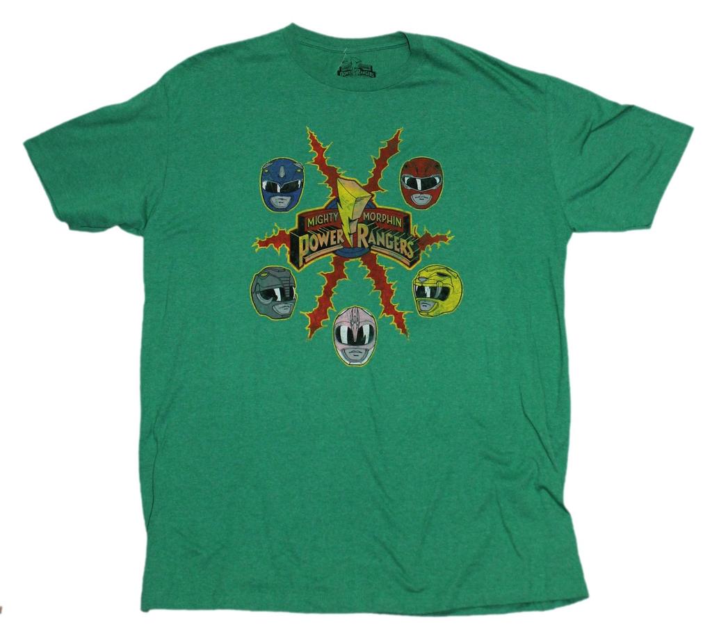 Mighty Morphin Power Rangers Adult New T-Shirt Distressed Lighting Head Logo