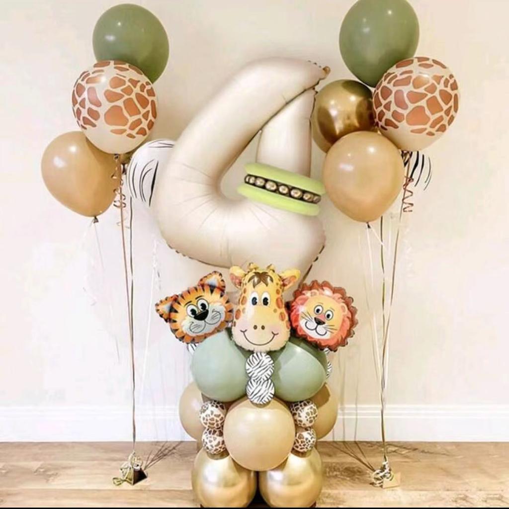 40pcs Jungle Retro Animal Balloon Set Lion Giraffe Balloon 1-9 Birthday Decoration Anniversary Jungle Theme Party Decoration