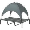 Elevated Dog Bed with Canopy, Outdoor Pet Lounger, Taffeta Fabric, Grey, 122 x 92 x 108 cm