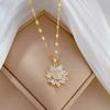 Luxury Zircon Sunflower Pendant Necklace for Women Gold Color Metal Full Zircon Sunflower Necklace Couple Wedding Jewelry