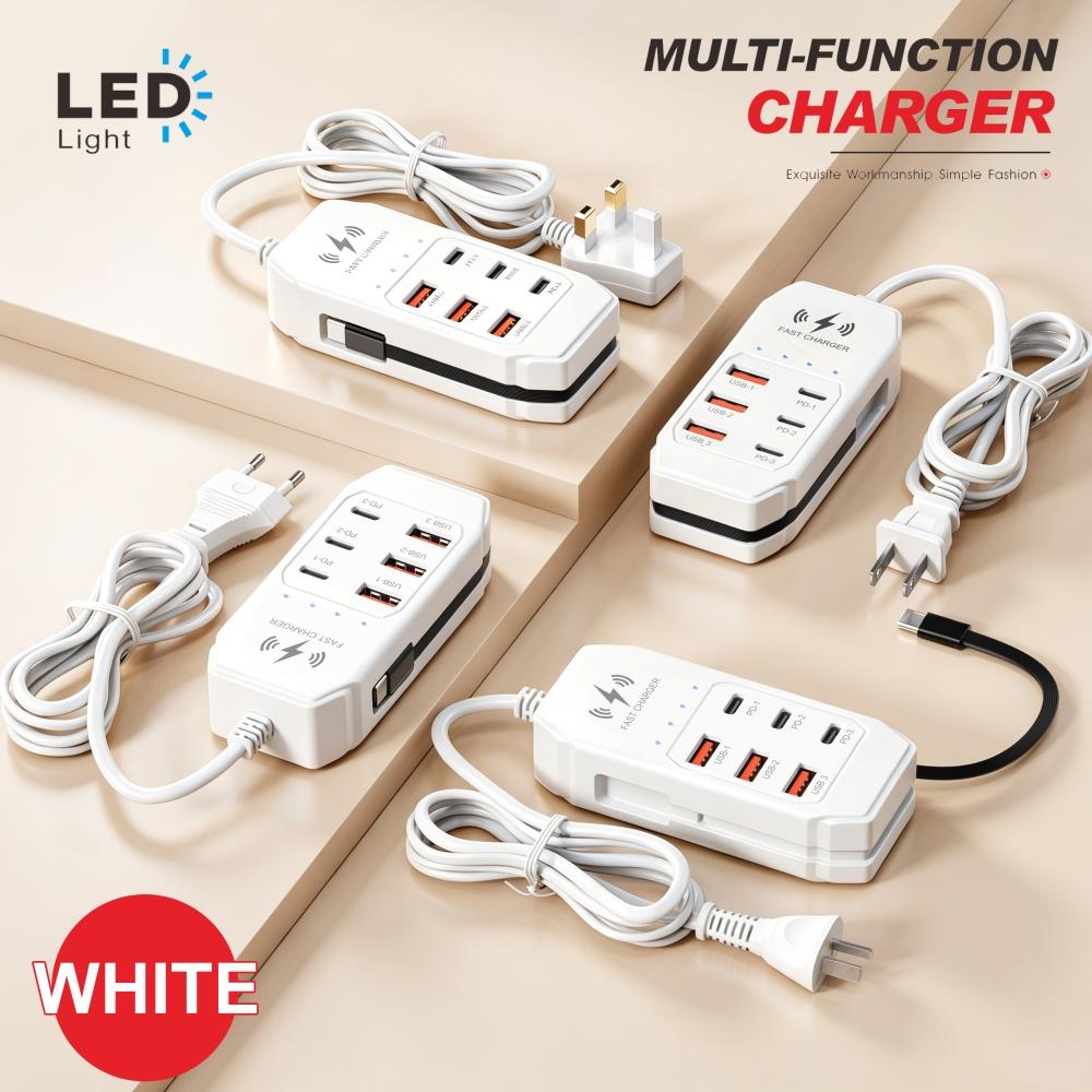 6 IN 1 USB Charger PD Type C Fast Charge Wall Chargers USB Hub Adapter Mobile Phone EU/US UK Plug USB Type C Cable Quick Charger