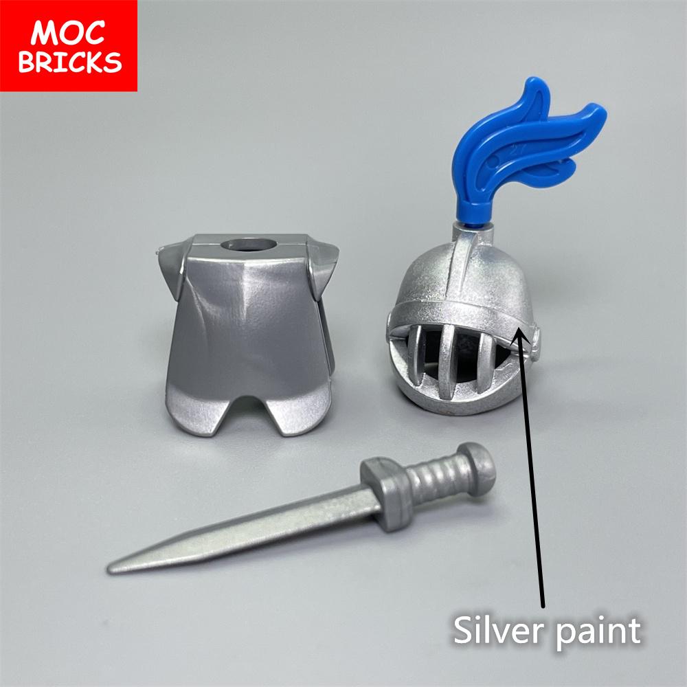 5sets/lot MOC Bricks Medieval Knights Hero Armor Paint Helmet sword warrior soldier Educational Building Blocks Toys