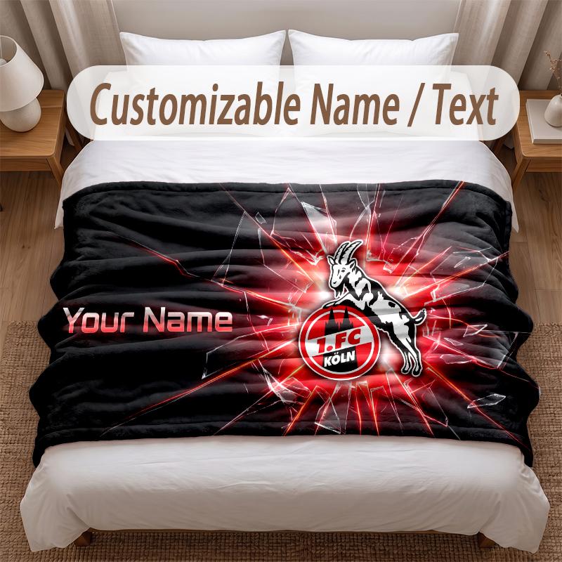 FC Köln bedeckte Flanelldecke mit individuellem Namensschriftzug, weich und warm, als Überwurf für das Schlafzimmer oder als Weihnachtsgeschenk