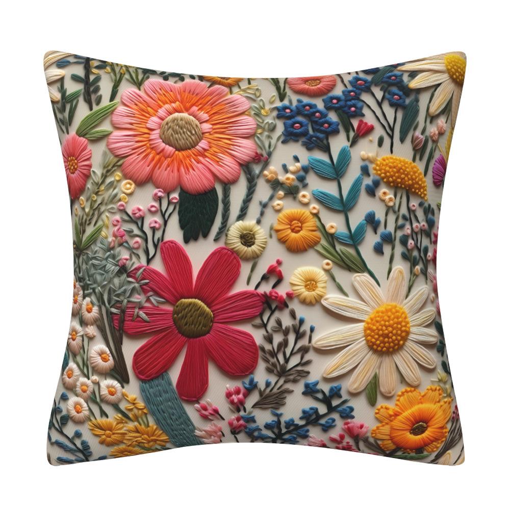 Vibrant 3D Printed Wildflower Meadow–Colorful Boho Floral Decorative Throw Pillow Cover Cotton Linen Cushion Cover