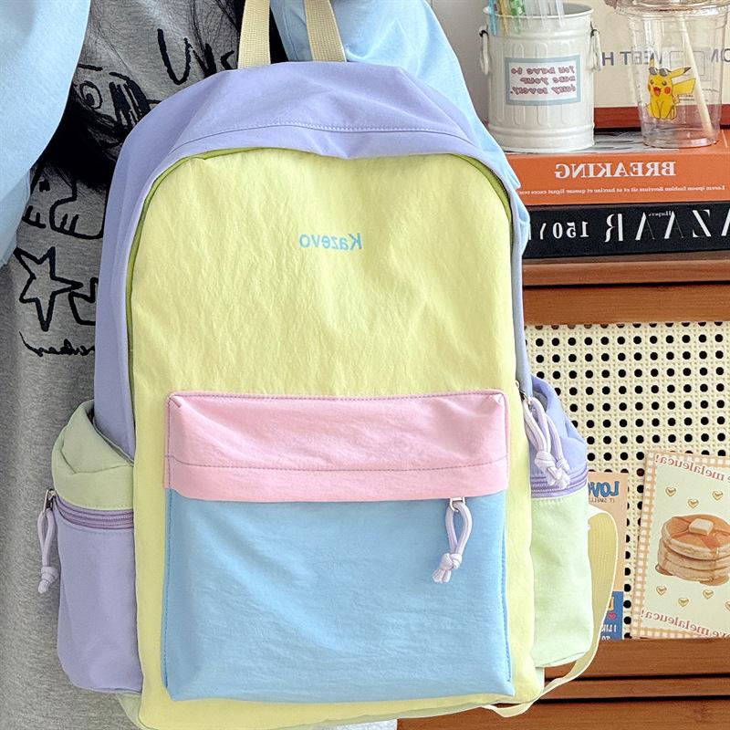 Schoolbag Backpack Women's Light Outdoor Travel Small Backpack Waterproof Mountaineering Contrast Color Leisure College Student Junior High School