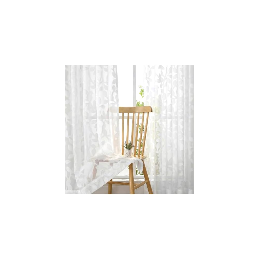 Aiyufeng Lace Curtains, White, Set of 2, 150cm Wide x 230cm Long, Lightweight, Leaf Pattern,