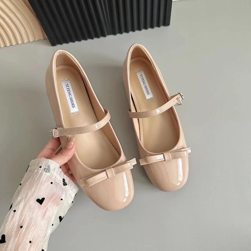 Nude Sweet Height Increase of 4 Cm Girl Age Reduction Word with Mary Jane Round Head Light Mouth Bow French Shoes