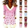 Women's Fashion Fleece V,Neck Pullover Valentine's Day Long Sleeve Top