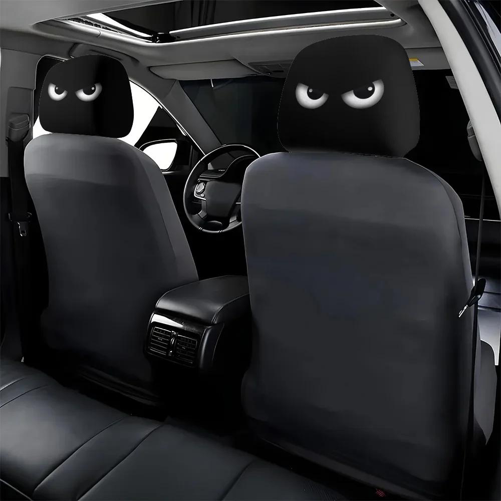 2PCS Funny Slanted-Eye Cartoon Car Headrest Cover - Halloween Christmas Holiday Auto Interior Decor