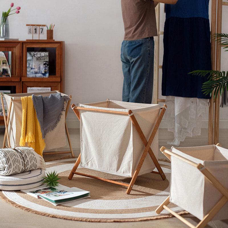Solid Wood Foldable Laundry Basket for Bedroom and Bathroom Storage