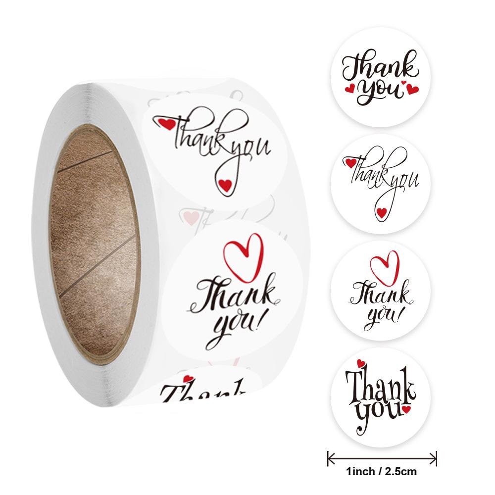 100-500Pcs Round Thank You Stickers Red Heart Labels For Wedding Pretty Gift Cards Envelope decorate Sealing Label Stickers
