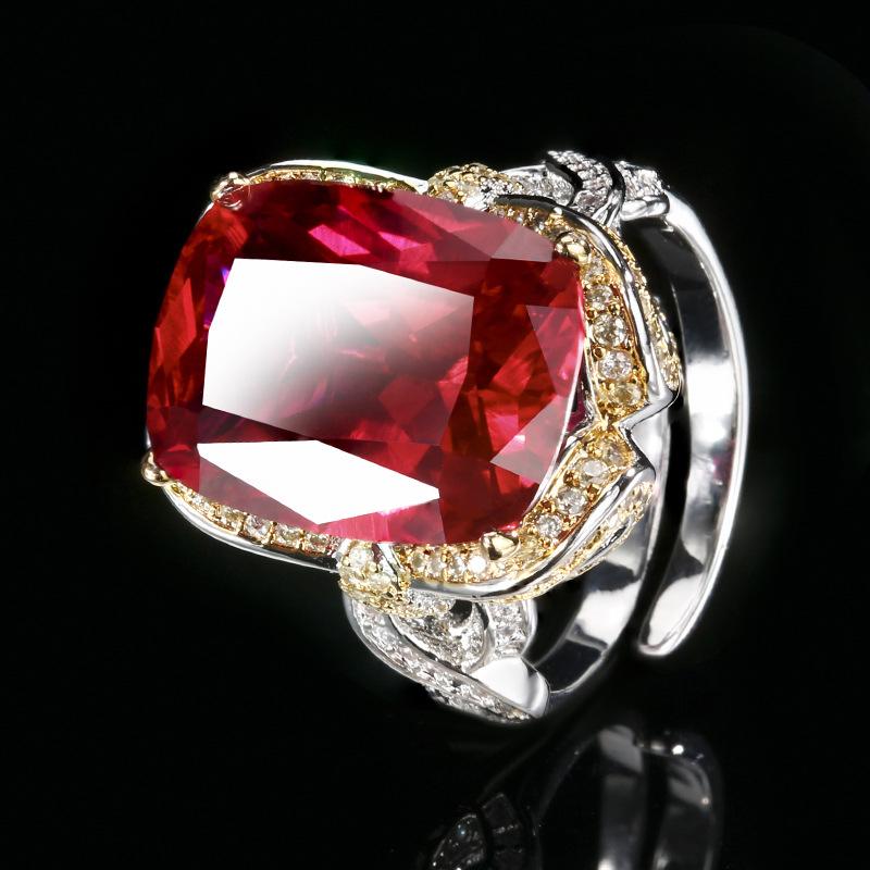 Jewelry Copper Bottom Gold-Plated Simulation Red Corundum Blue Spinel Bow Ring 12 * 16