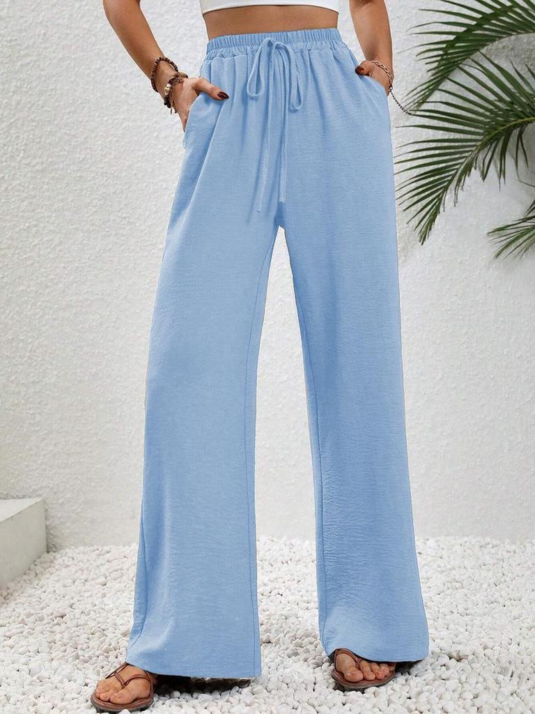 Women's Versatile Solid Color Wide-Leg Floor-Length Casual Pants