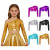 Girls Jazz Dance One Shoulder Long Sleeve Sequins Top Performance Competition Costume