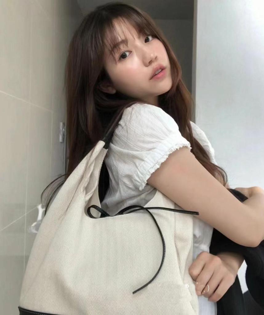 Korean Bow Denim Canvas Patchwork Shoulder Tote Bag - Casual, Large Capacity, Lazy Style for Women