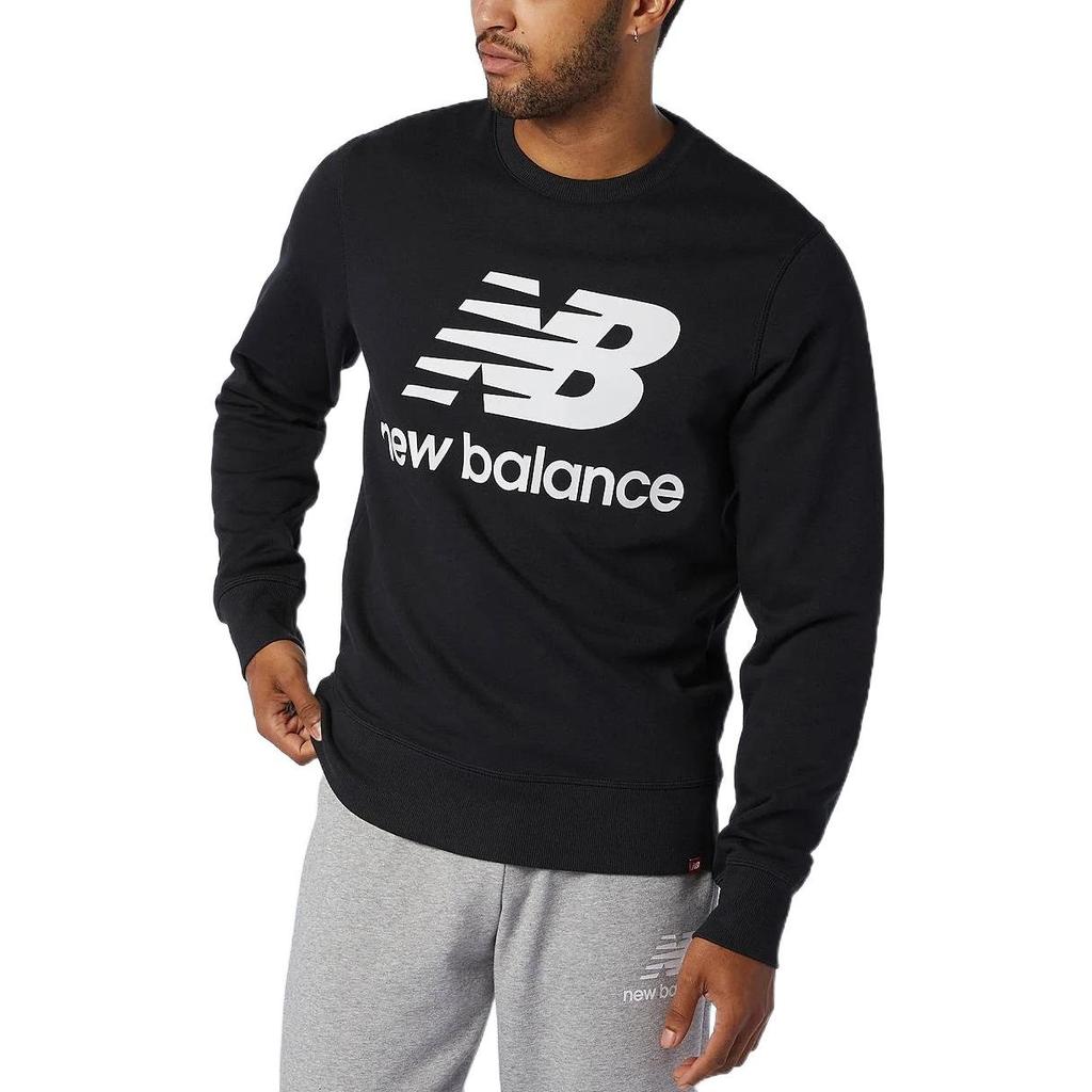 New Balance Essentials Stacked Logo Crew Sweatshirt Asia Sizing 'Black' Men's AMT03560-BK